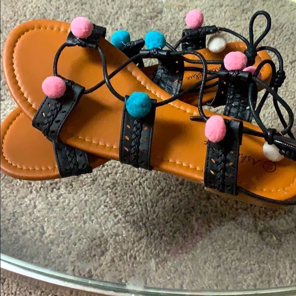 Ashley Blue Pom Pom Lace Sandals - Picture 6 of 7